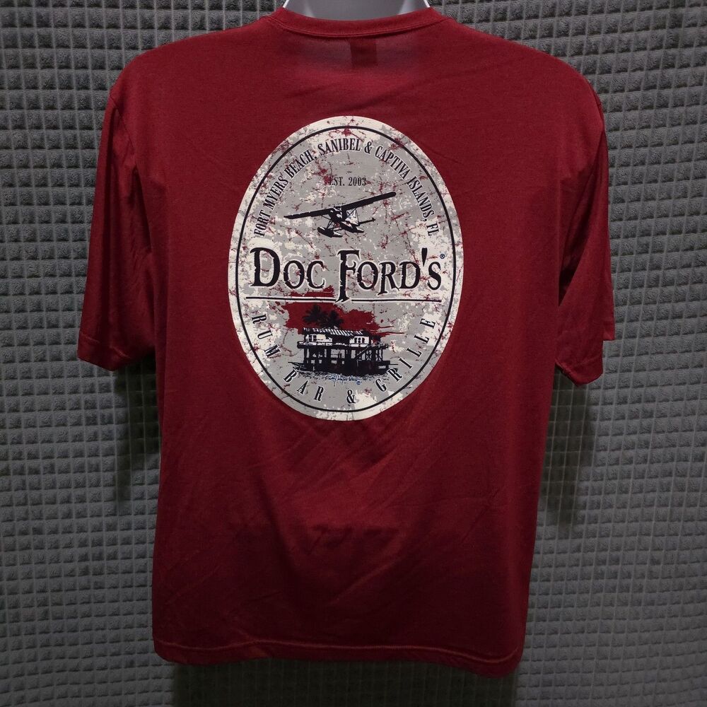 Doc Fords Lightweight Florida Tshirt MensLg Red Rum Bar Graphic Tee Fishing Thin